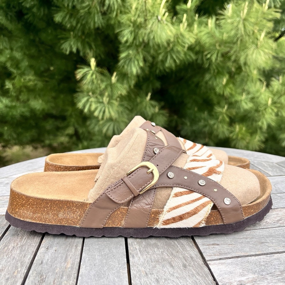 Betula Birkenstock Sandal Wmns Sz 42 | 11 Brown Zebra Print Bling Leather Slide
